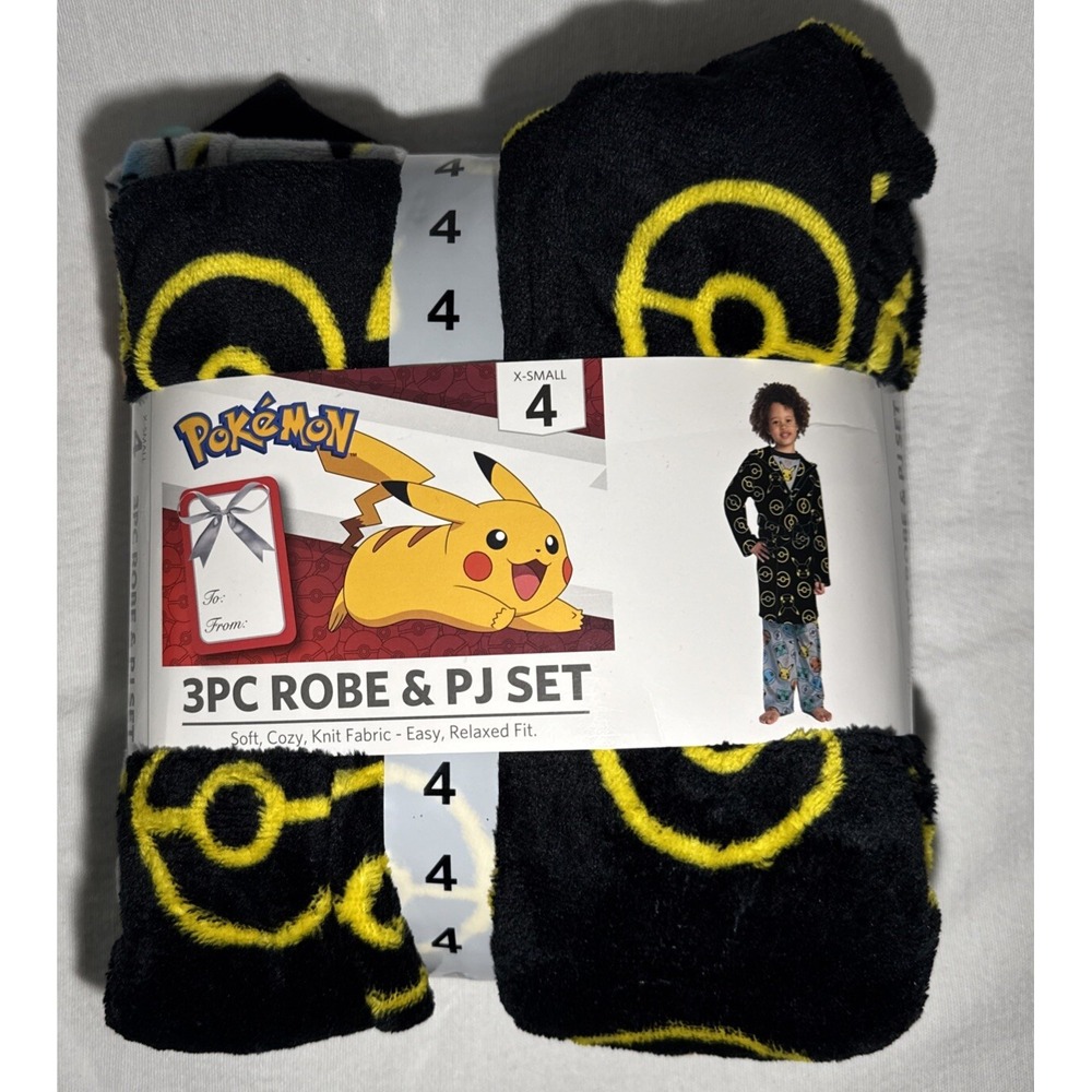 Pokemon | Boys 3-Piece Super Soft Hooded‎ Robe & Pajama Set | Size 4 X-Smal